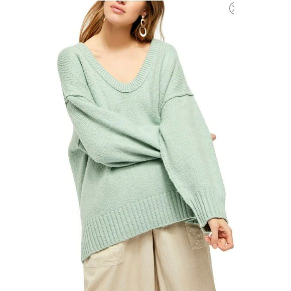 Free People Mint V-Neck Sweater - Picture 1 of 8